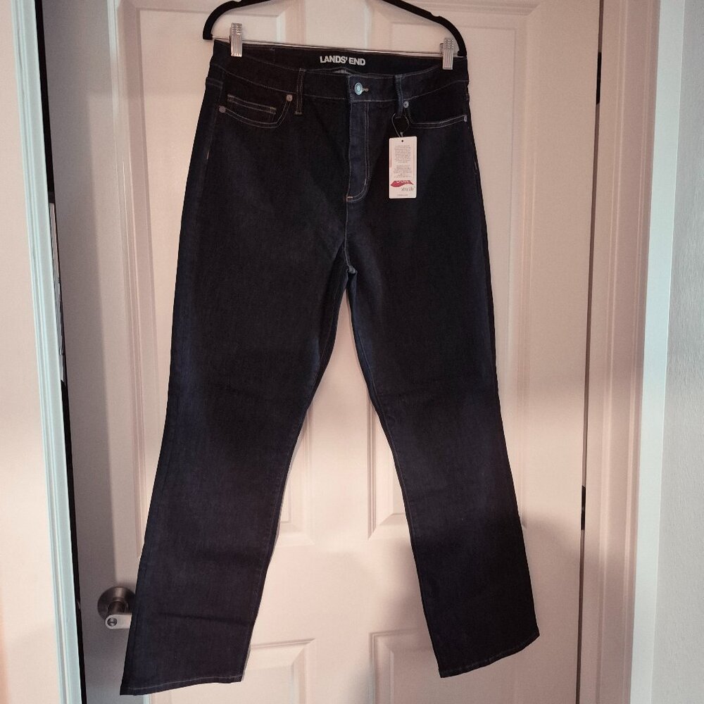 Lands' End 14 Mid Rise Dark Denim Curvy Straight Leg Jeans New NWT!